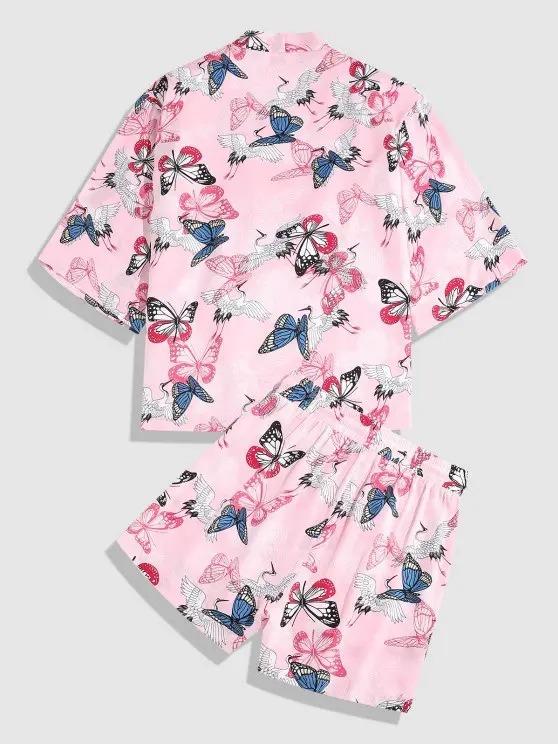 2026 New national style Hawaiian vacation ukiyo-e painted seven-quarter-sleeved Taoist robe 3D printed carp kimono cape