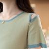 Women's Korean Style Color-block Knitted Off-Shoulder T-Shirt