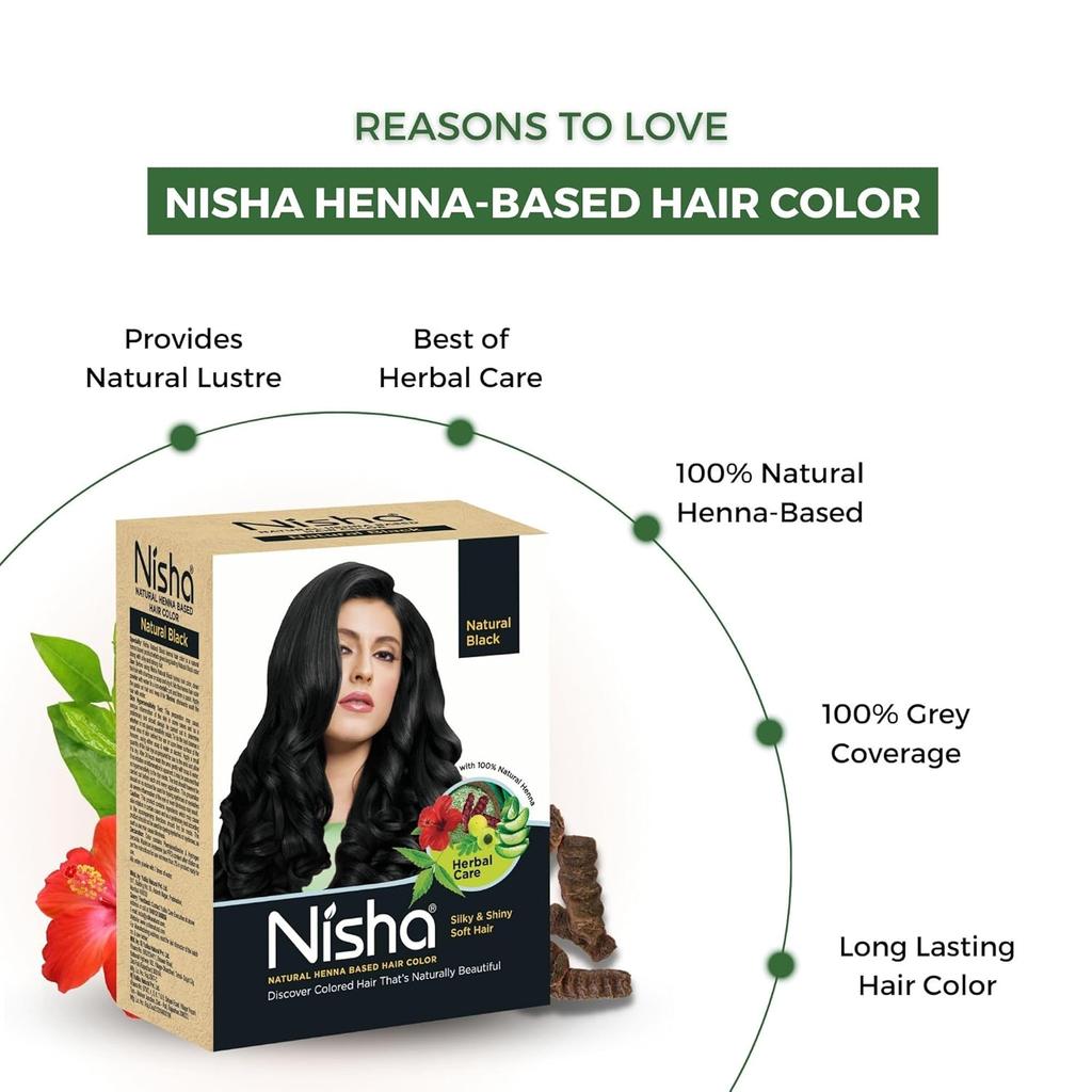 Nisha Natural Henna Powder Hair Colour Natural Black Semi-Permanent Hair Dye For Silky Shiny Hair 60g Pack Of 1