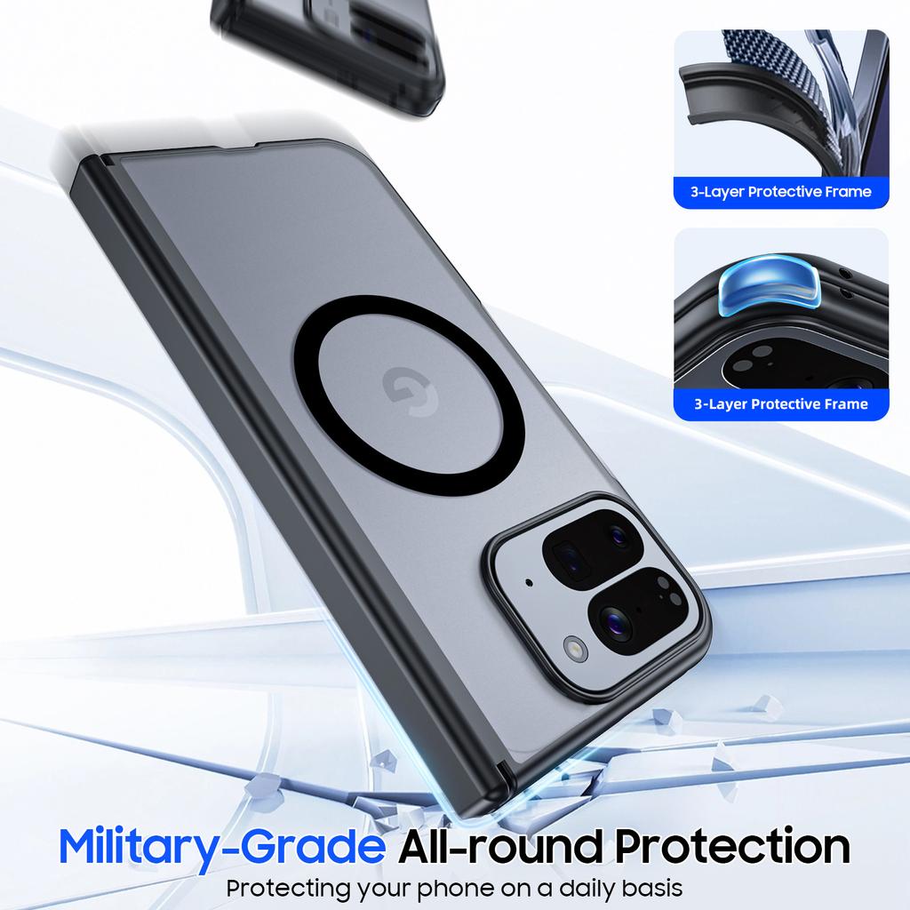 Magnetic [Hinge Protection][HD Screen Protector][Translucent Matte]Slim Skin-Friendly&Smooth Touch Shockproof Phone Case for Pixel 10 Pro Fold-Black