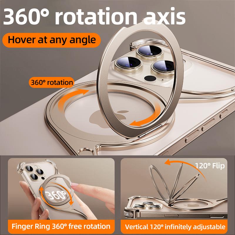 Husă magnetică pentru telefon din metal pentru Iphone 13 14 15 16 Pro Max Stand Capa de telefon în formă de W Suport din aliaj de aluminiu Carcasă de răcire fără cadru