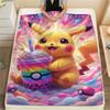 1Pc Pokemon drinks Print Flannel Blanket, High quality Comfortable for All Seasons, Home Decor, Warmth and Comfort, Perfect for Christmas Gifts