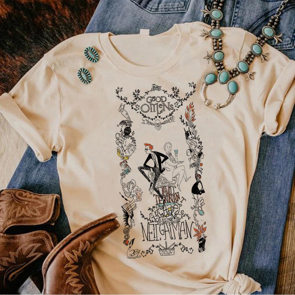 

Футболки Good Omens для женщин с мангой и графикой Harajuku Top Girl Funny Graphic Clothing Shirts L