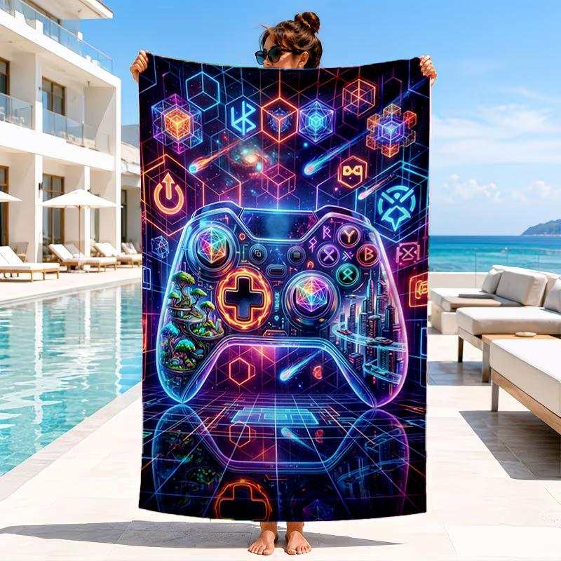 Neon Gaming Controller Beach Towel, Microfiber Beach Towel, Perfect For Pool, Beach, Travel, Home Decor Beach Party Fan Gifts