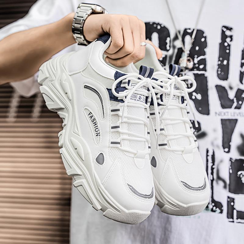 Men's Shoes Spring and Summer Trendy Brand Versatile Student Leisure Mesh Sports Running Thick Sole Heightening Little White Dad Trendy Shoes Non-slip
