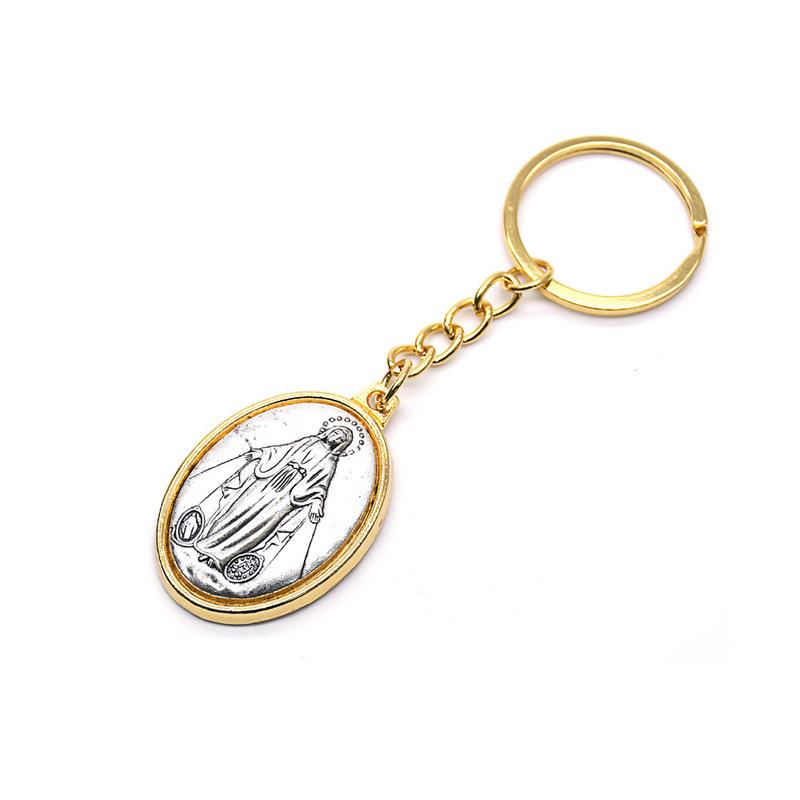 Ancient Oval Virgin Holy Father Saint Benedict Exorcism Ancient Silver Pendant Catholic Relic Keychain Religious Ornaments Church Gifts