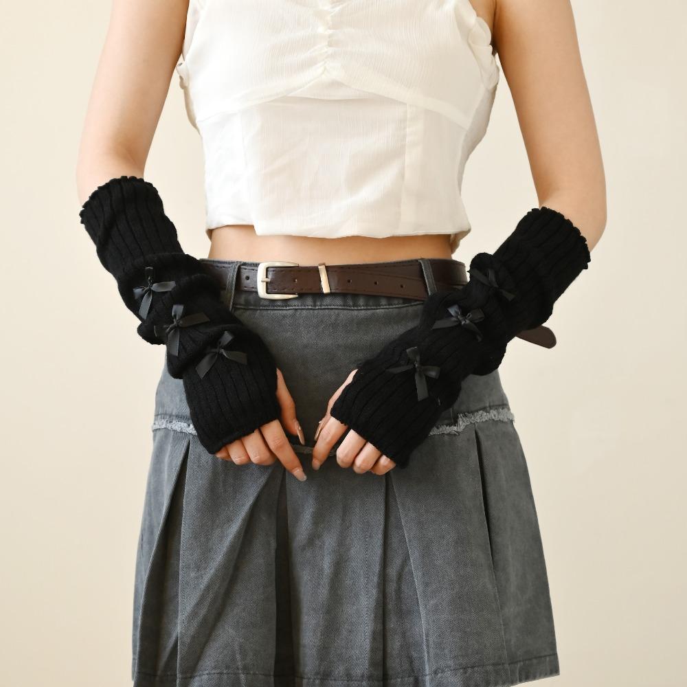 Bow Star Long Wrist Gloves Knitted Fingerless Gloves Trendy Warm Arm Sleeve  JK Accessories