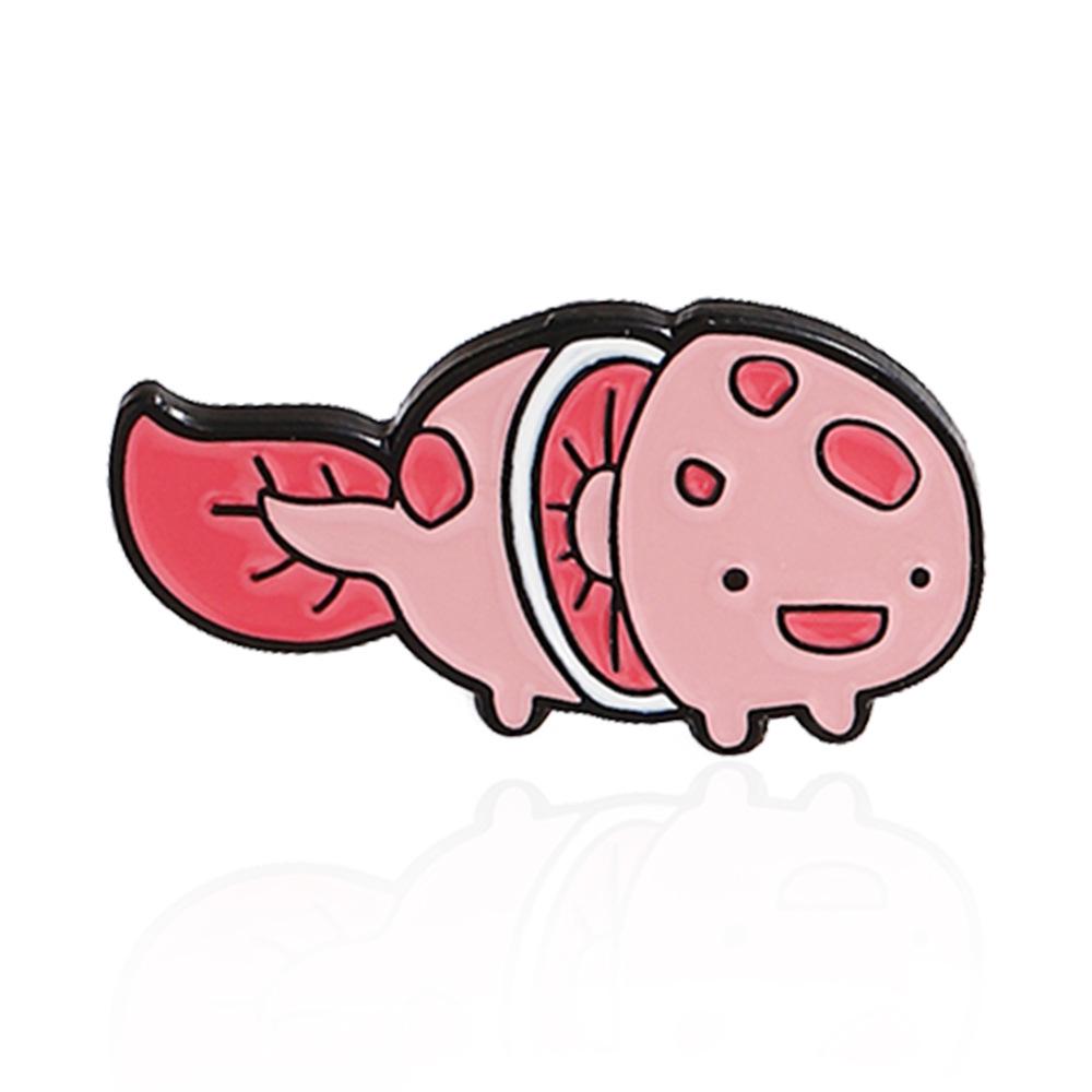 Cartoon Rosy Dollfish Badge: Adorable Brooch with Flower Wreath