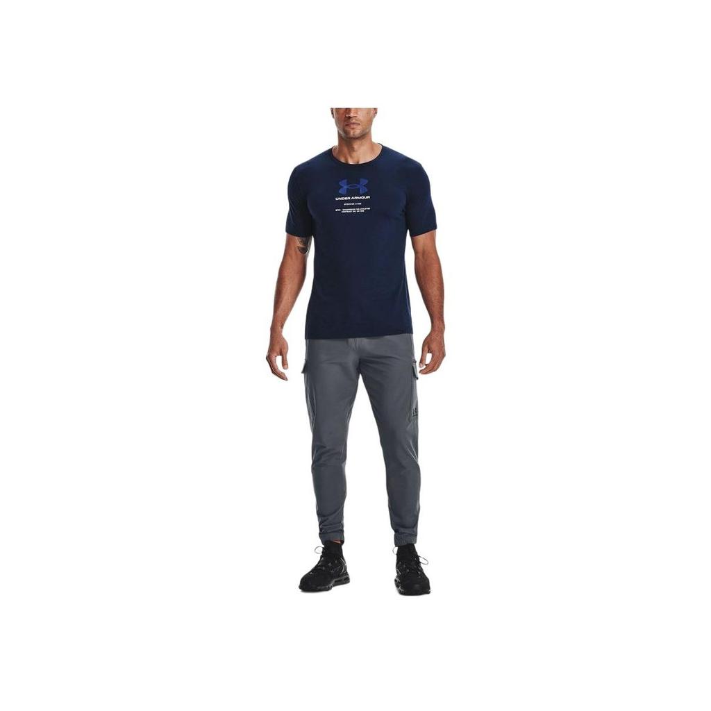 Under Armour Letter Logo Print Casual Short Sleeve T-Shirt Men Tops Academy-Blue 1366443-408
