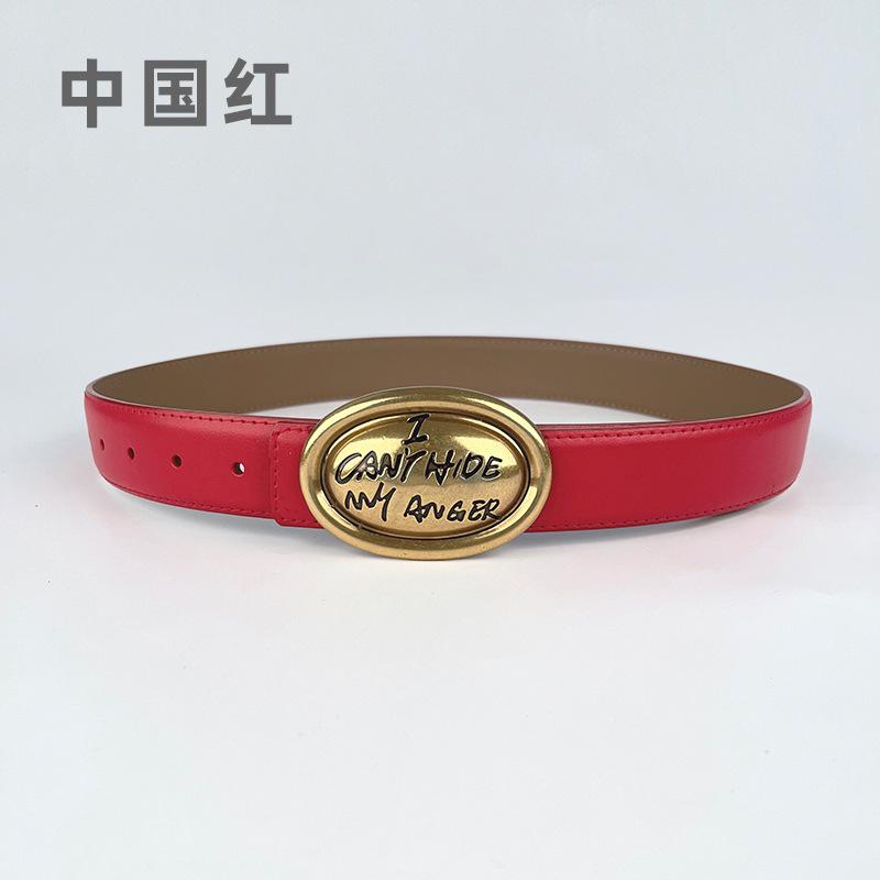 Cowhide Leather Women'S Belt Wide Version Jeans Coat High-End Women'S Leather Bandwidth 3.3Cm