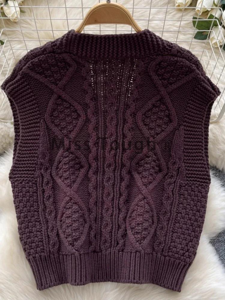 Høst Vintage Senior Strikket Cardigan Kvinner Chic Design Ermeløs Enkeltspent Topper Kvinnelig Casual Pretty Løse Klær Ny