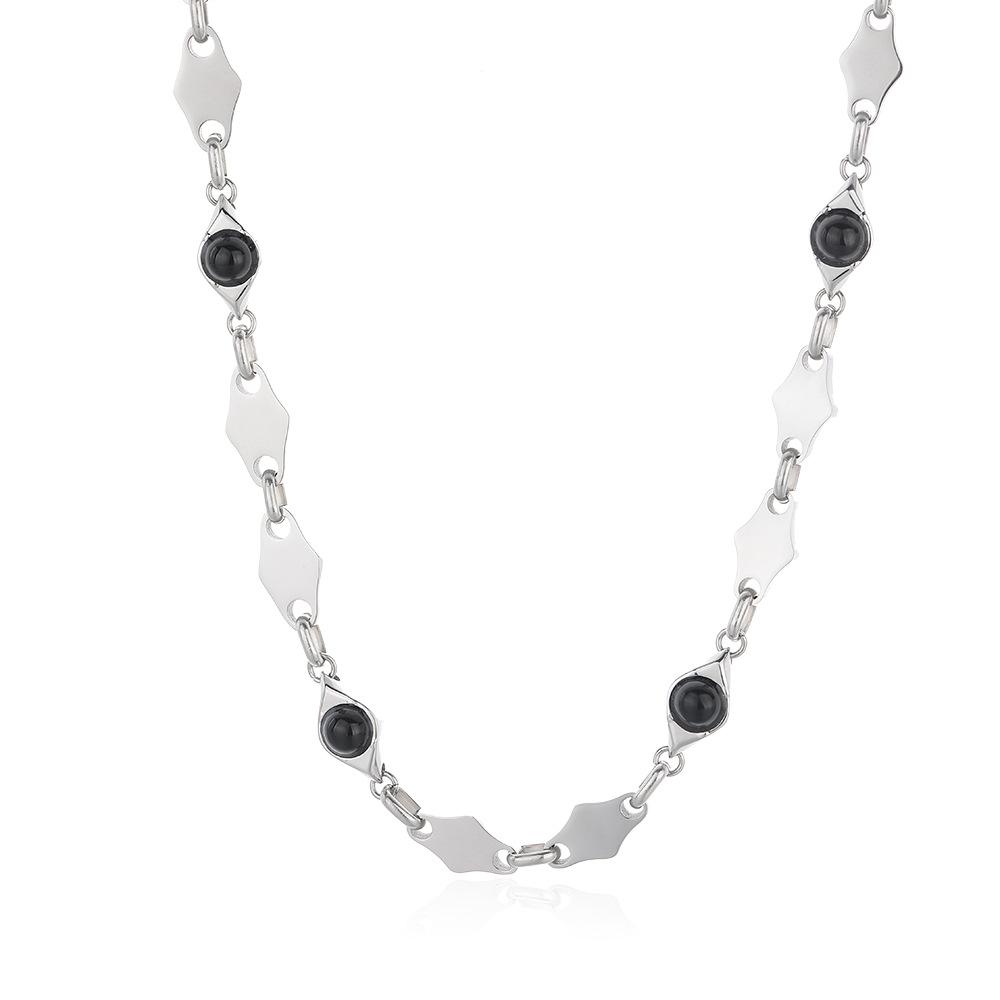 Hot Selling Stainless Steel Rhombus Splicing Obsidian Bracelet for Men and Women, Non-Fading Jewelry, High-End Simple Bracelet