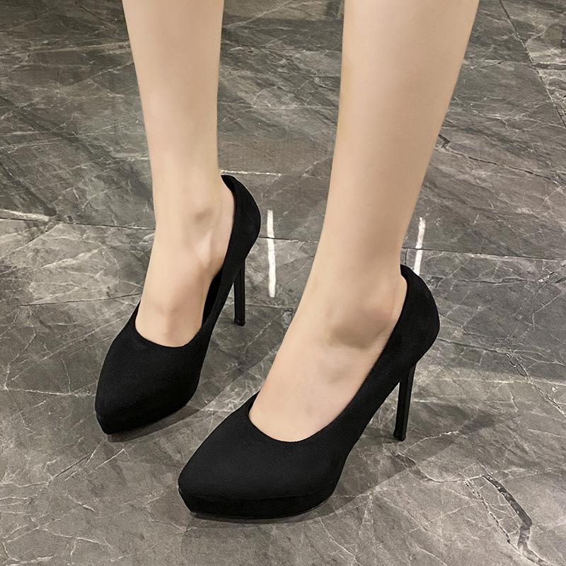 Stunning bean paste red high heels women's shoes spring new large size European and American solid color waterproof table stiletto shoes