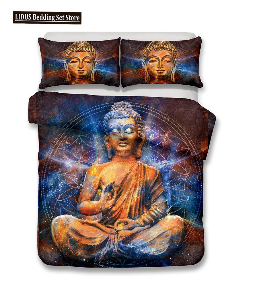 Buddha Duvet Cover Set Religion Mandala Style 3D Print Comforter Cover King Queen Size For Kids Teen Adult Polyester Bedding Set