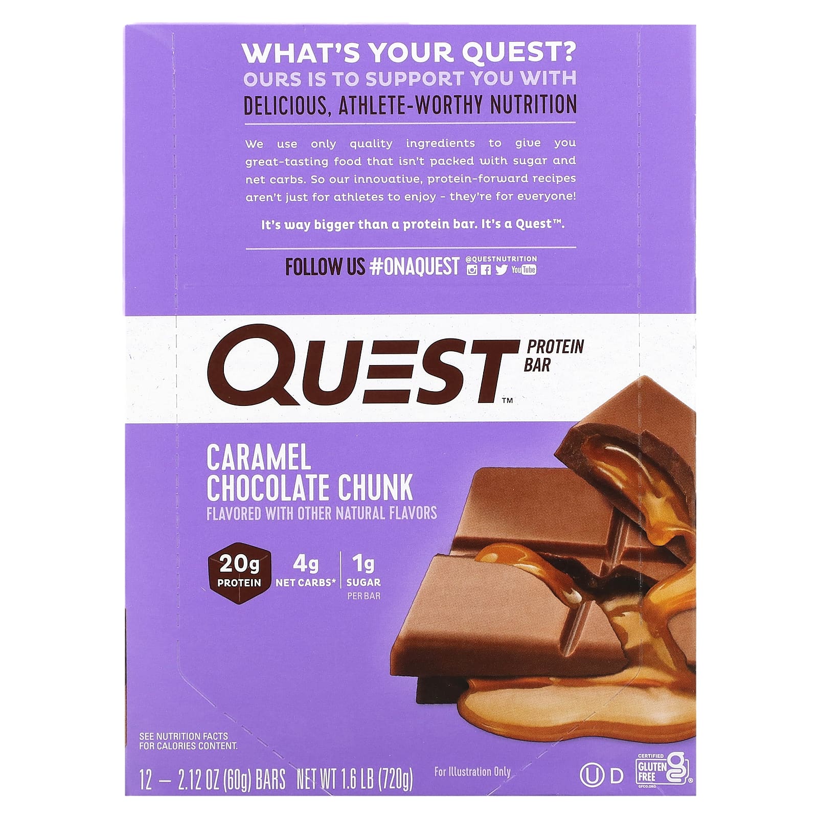 

Quest Nutrition, Протеїнові батончики, Шматочки карамелі та шоколаду, 12 батончиків, 60 г (2,12 унції) Кожен