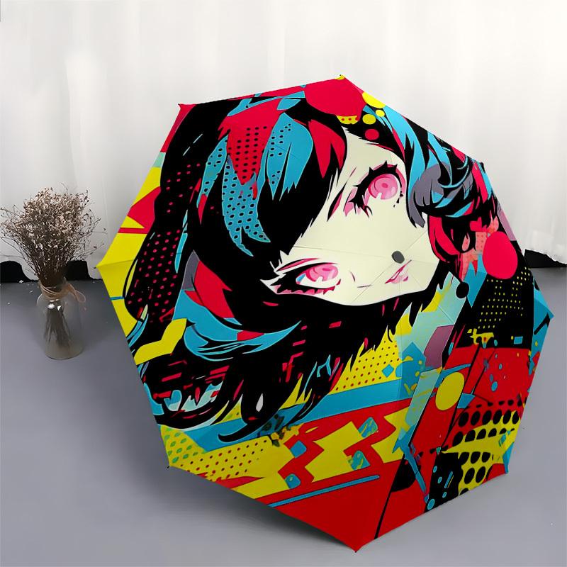 1pc Pop Art Girl Outdoor Umbrella - Automatic Opening/Closing, Portable 3-Fold Design, 8-Bone Iron Frame, Festival Gift for Fans, Travelers, Dail