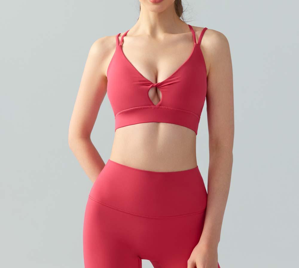 

Women s Cross-Border Sports Bra - Nude Twist, Double Straps, Hollow Chest Design Large червоний/малиновий колір