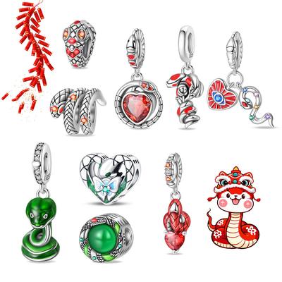 Mysterious Copper Jungle Snake Little Dragon Snake Zodiac New Year Pendant Fit Diy Bracelet Necklace Spring