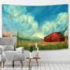 Red House Oil Painting Tapestry Wall Hanging Blue Sky Grassland Bohemian Psychedelic Farm Dormitory Studio Wall Decor