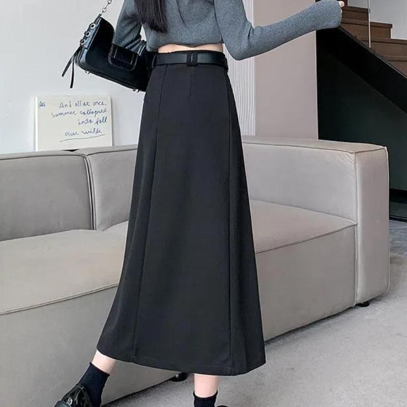 Autumn Winter Woolen Skirts Women Solid High Waist Pleated Simplicity Fashion Casual A-line Mid-length Straight Hip Wrap Skirt