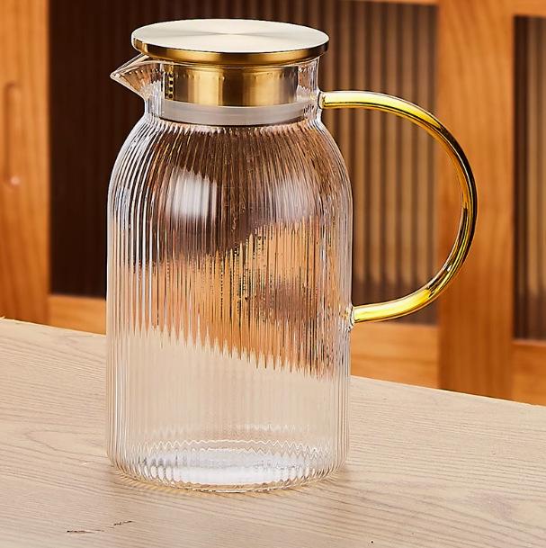 High Borosilicate Glass Teapot Set with Vertical Stripes for Cold Brew in Living Room