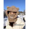 Bear hat and scarf combo for women, thickened and warm for winter, Korean style, versatile, winter cycling mask, ear protection, aviator hat