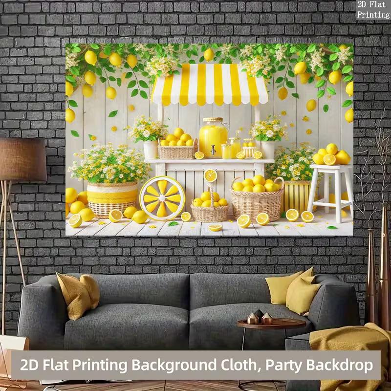 2D Summer Lemonade Stand Backdrop - Yellow Lemon Photography Background Banner for Party Decor