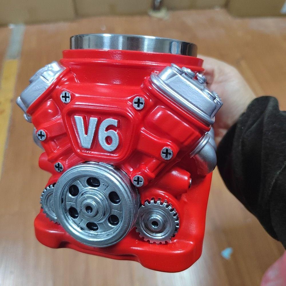 Tazza in Acciaio Inossidabile a Doppia Parete Motori V8 Retro Isolamento Tazza da Auto Regali per Uomini e Ragazzi rosso
