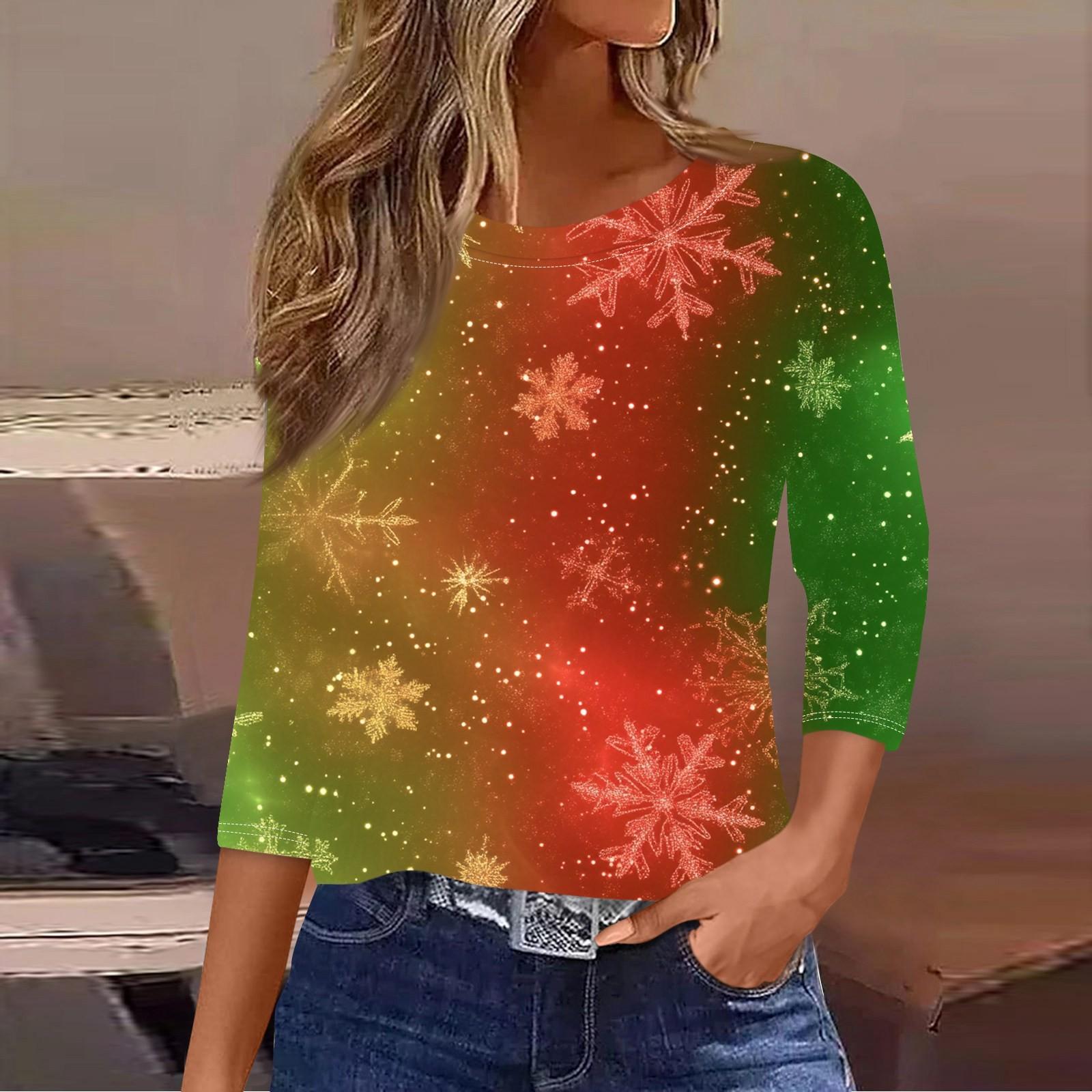 

Женская рубашка с рукавом семь четвертей, модная, повседневная, свободная, с круглым вырезом, на Рождество L красный