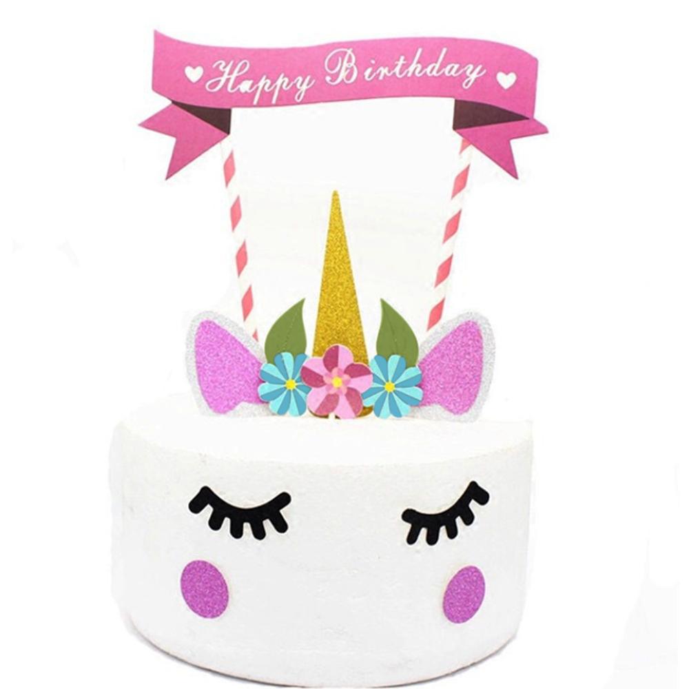 1set Unicorn Cartoon Happy Birthday Cake topper Cute Design Birthday Cake Decoration For Birthday Party Decor Supply