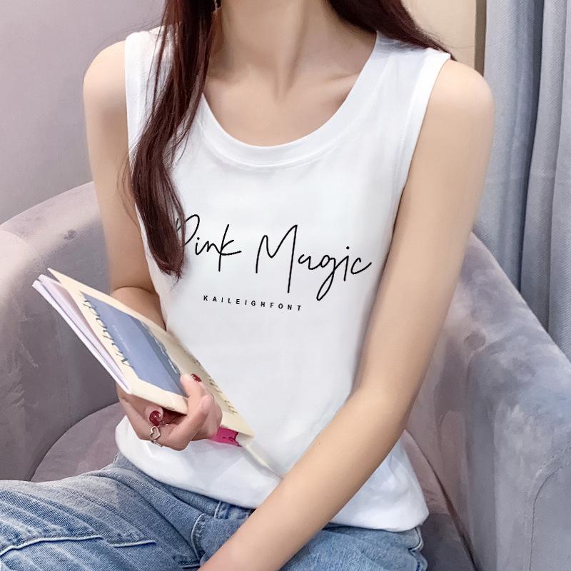 

Женская летняя майка свободного кроя из хлопка 2024 года — без рукавов, с принтом букв для использования в качестве внутреннего или внешнего вида L белый