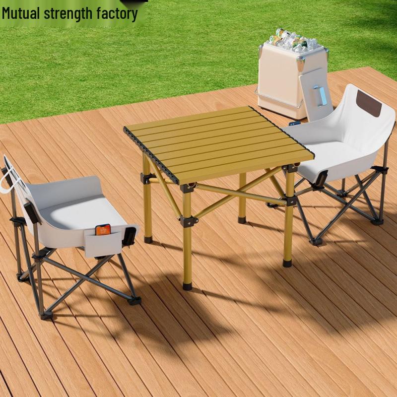 Tragbares faltbares Camping-Tisch- und Stuhlset - Aufrollbarer Picknicktisch und Liegestühle