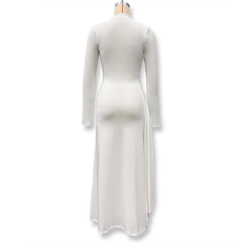 Elegant European Slim Fit Bodycon Dress - Autumn/Winter Collection, Solid Color, Pleated, Flowy, Belted Design