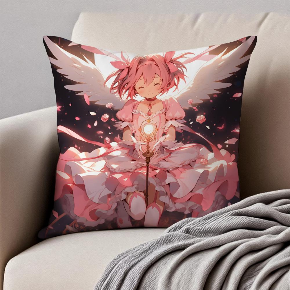 Cute Japanese Anime PPuella Magi Madoka Magica Cushion Cover Pillowcase Antidustmite Invisible Zipper Short Plush Sofa Cushion