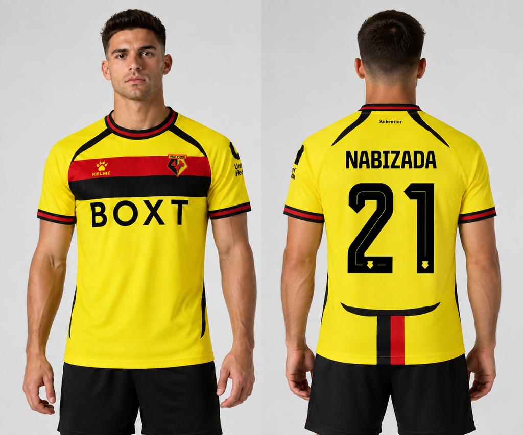 Watford Heimteam Spieler-Trikots - Unisex Kelme Marke Kurzarm Fan-Version Fußball Sport T-Shirt