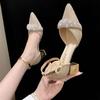 French Thick Heel High Heel Niche High-end Bag Head Sandals Fairy Wind 2025 Summer Rhinestone Pointed Hollow Shoes