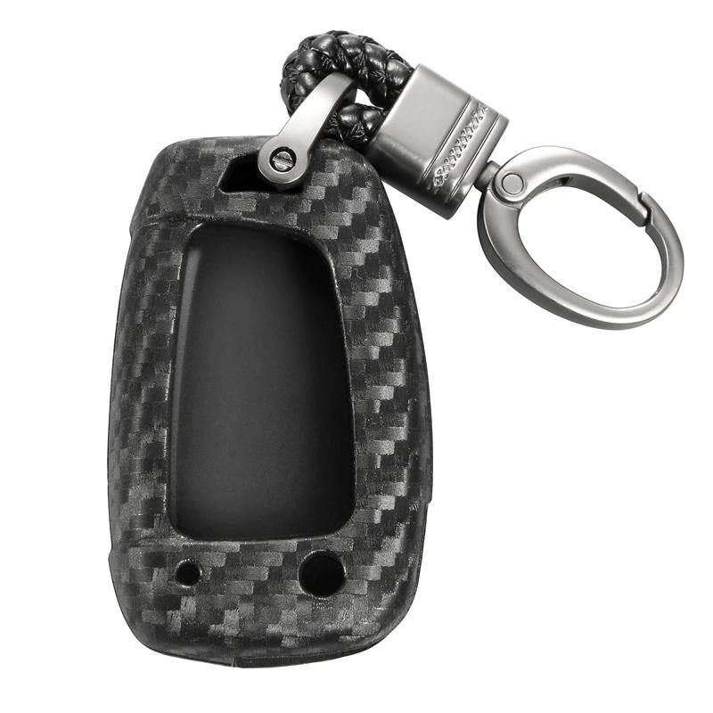 Car Key Case Cover For Hyundai Accent Kona Santa Fe I30 Ix35 3 Buttons Folding Remote Carbon Silicone