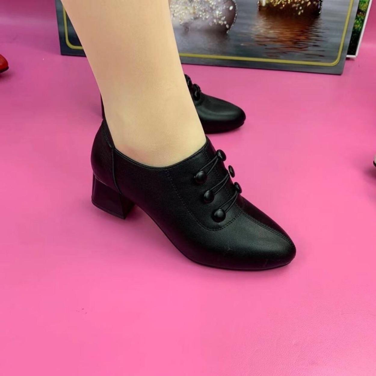 

women s shoes Korean version pointed head medium thick heel low top fashion button side zipper 35