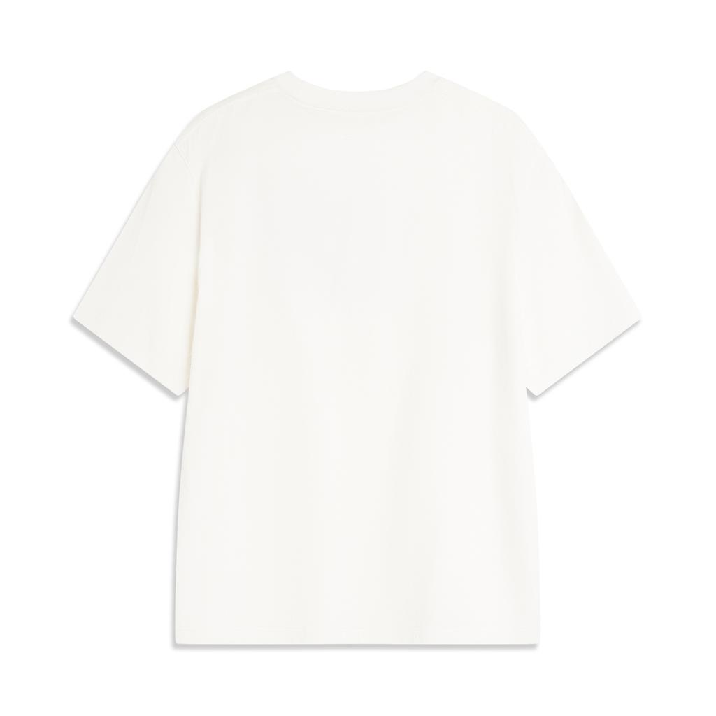 Li Ning Komfortabel T-skjorte med bokstavtrykk, rund hals og korte ermer for menn, topper, off-white AHSU547-1