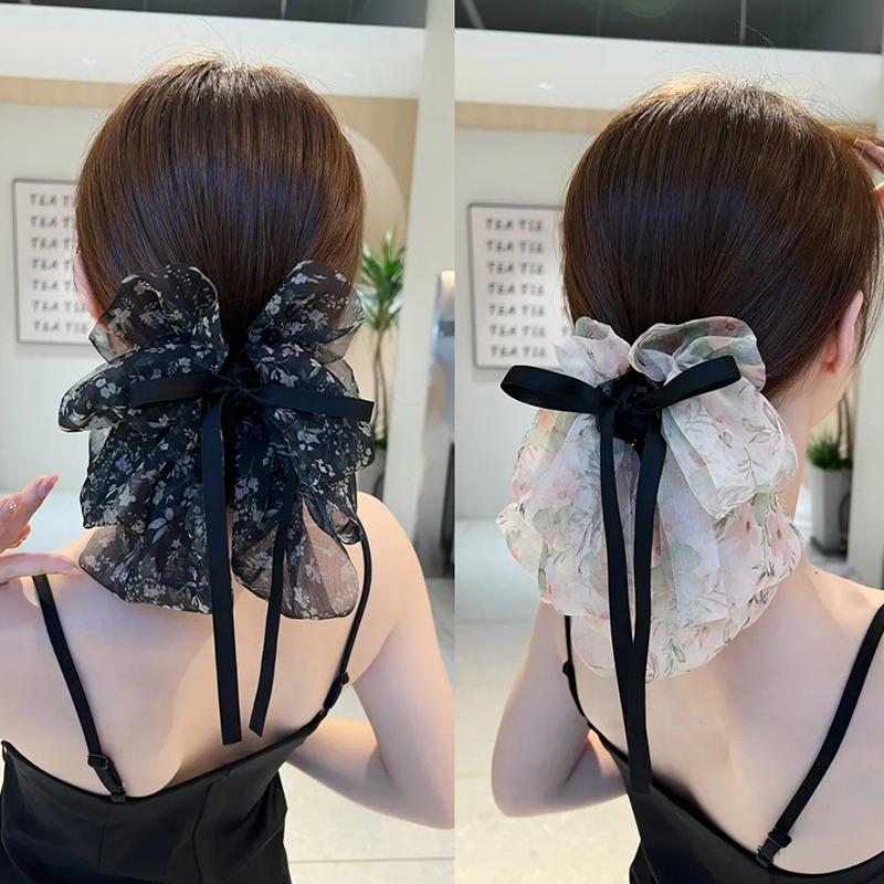 New Bowkont Hair Claw Clip For Women Crab Clamp Barrettes Girls Party Hair Accessories Sweet Floral Chiffon Shark Clip Hair Claw