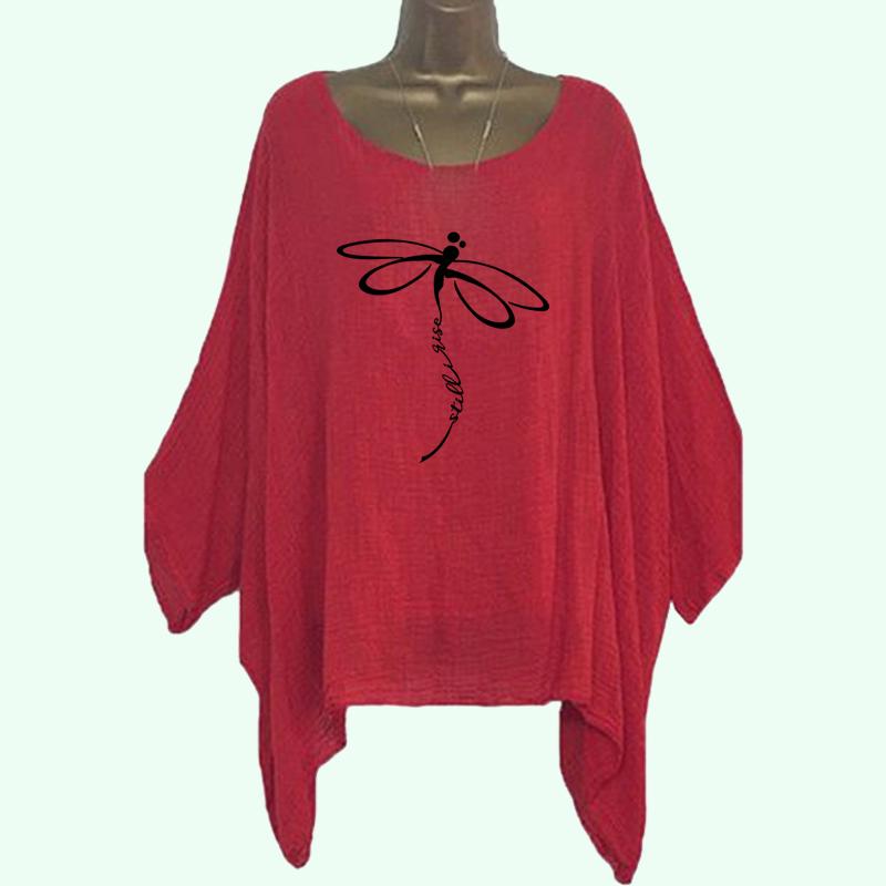 

Большие размеры Женская свободная рубашка из хлопка и льна, весна-лето, повседневная, с круглым вырезом, тонкий топ с длинным рукавом, женская мода, цветочный принт, длинная рубашка 5XL красный