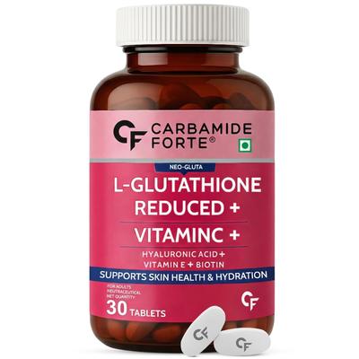 Carbamide Forte Japanese Reduced L Glutathione Tablets 500mg with Vitamin C | Glutathione Supplement with Hyaluronic Acid, Vitamin E, C, Lycopen