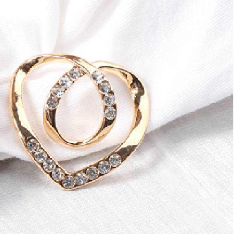 Zircon Buckle Scarf Womens Clothing Accessories Golden Heart Shaped Shiny Style