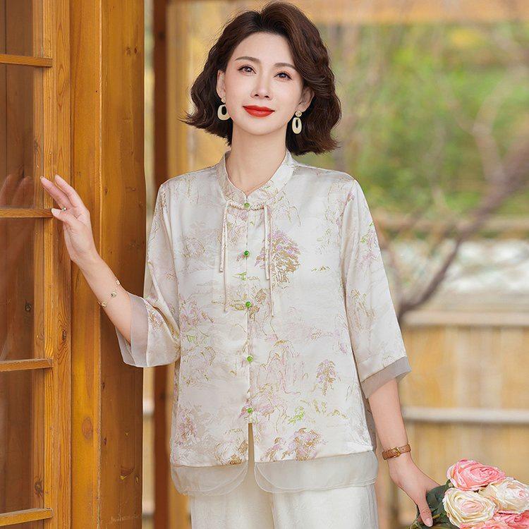 Mom's Trendy Chiffon Short-Sleeve Shirt for Middle-Aged Women - Summer 2026 Collection