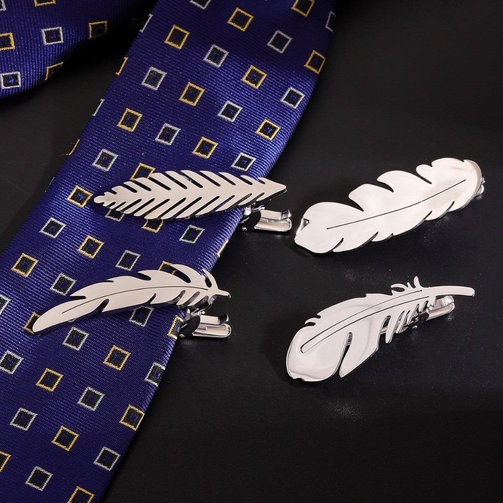 Titanium Steel Leaves Tie Clip Simple Necktie Buckle Fashion Feather Tie Pin Suit Accessories
