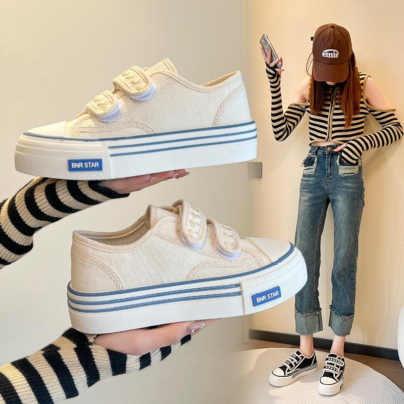 Canvas shoes women's spring and autumn new little white shoes platform student sports board shoes