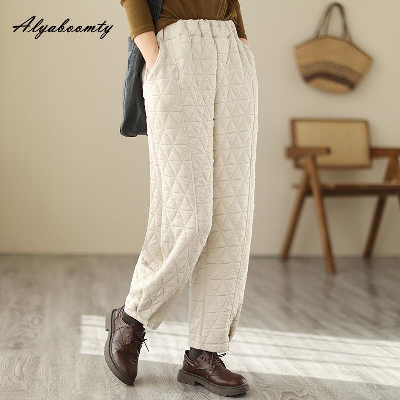 

Корейский стиль осень-зима женские теплые брюки с высокой талией бежевые серые желтые толстые брюки с подкладкой повседневные свободные шаровары M бежевый