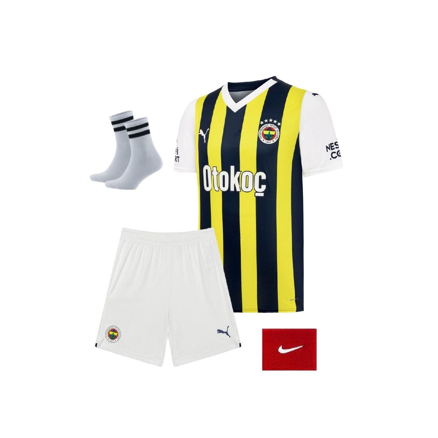 

Комплект из 4 детских футбольных футболок Fener Bahe 5 Star New Season с белыми шортами XS жёлтый