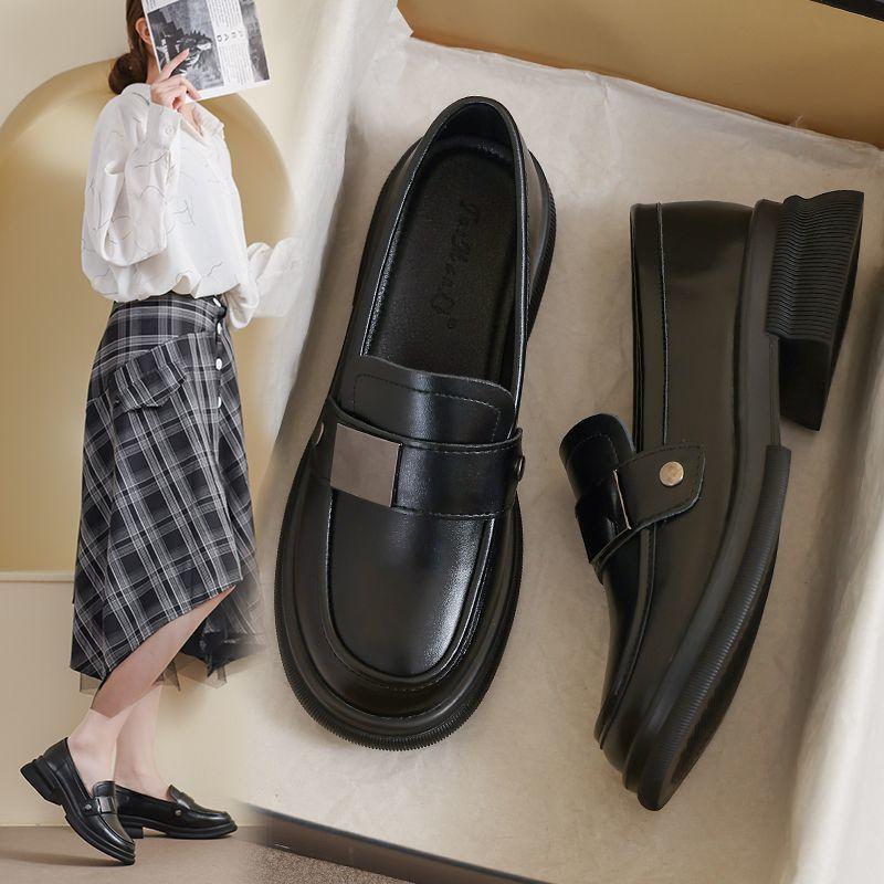 Leather Small Leather Shoes Women's New Spring and Autumn Black Loafer Large Size Flat-bottomed Doudou Soft-soled Single Shoes
