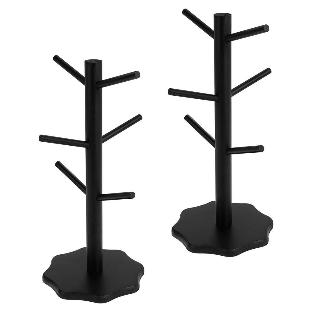 2Pcs Wooden Mug Hanging Display Rack Drinkware Shelf With 6 Hooks Tree Shape Coffee Tea Cup Storage Holder Stand Tumbler Holders